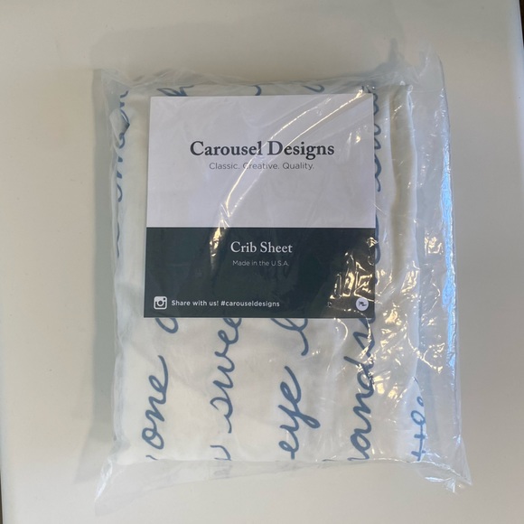 Carousel Designs New, Unopened White with Steel Blue Baby Boy Crib Sheet - Picture 3 of 5